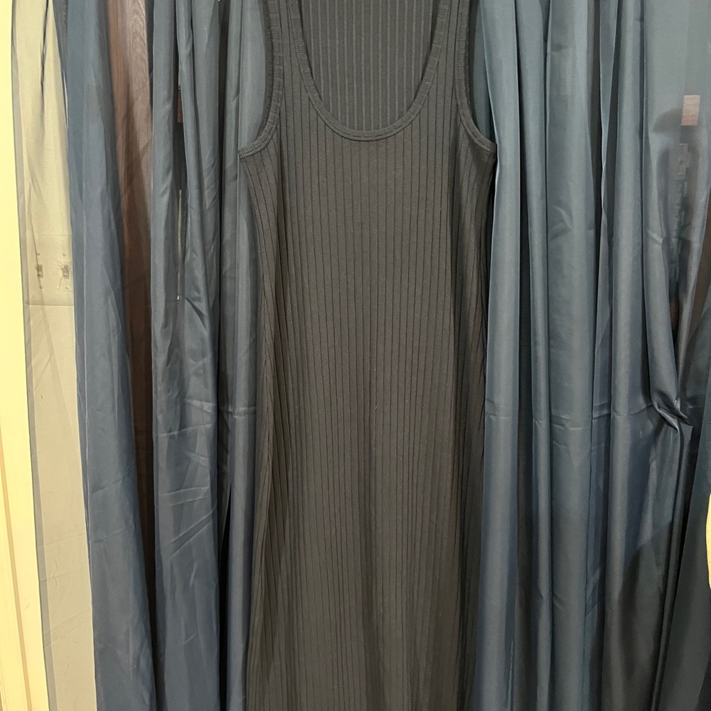 Vince Navy Ribbed Sleeveless Dress